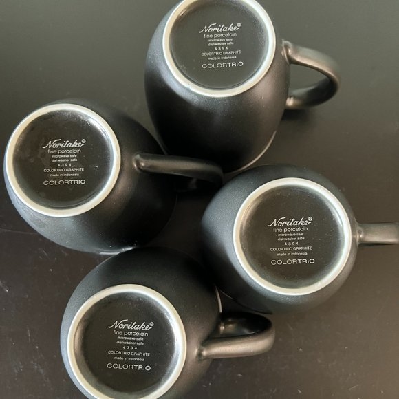 Set of 4 Noritake Colortrio Graphite Fine Porcelain Mugs Cups Matte Finish - Picture 6 of 8